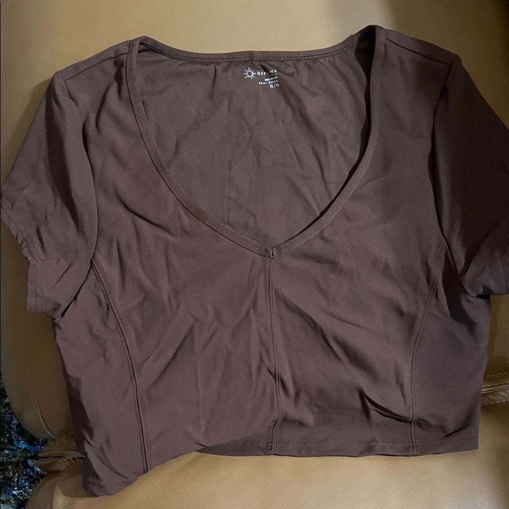 Brown V-Neck Crop Top